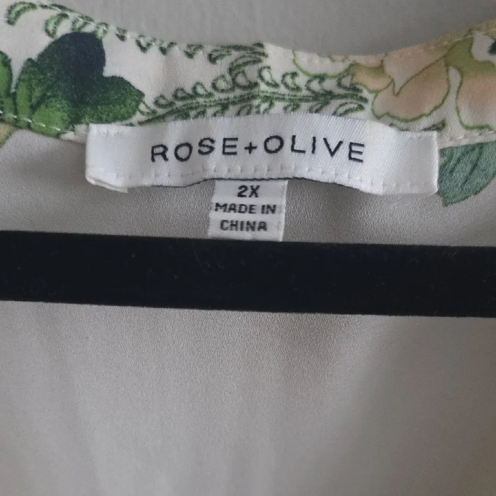 Rose & Olive Ivory Floral Scarf-Neck Blouse with Green and Orange Print - Picture 3 of 7